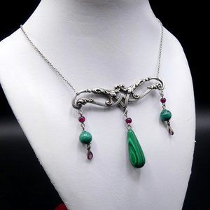 Vintage sterling silver chain & silver tone malach